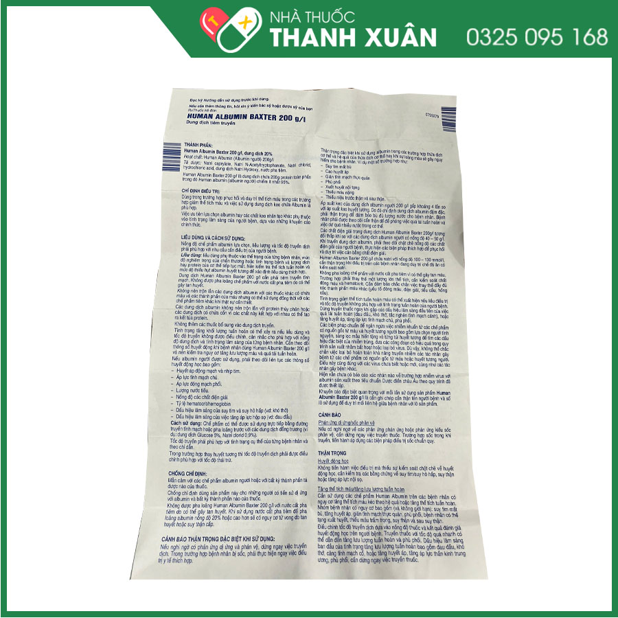 Human Albumin Baxter 200 g/l giúp phục hồi và duy trì thể tích máu